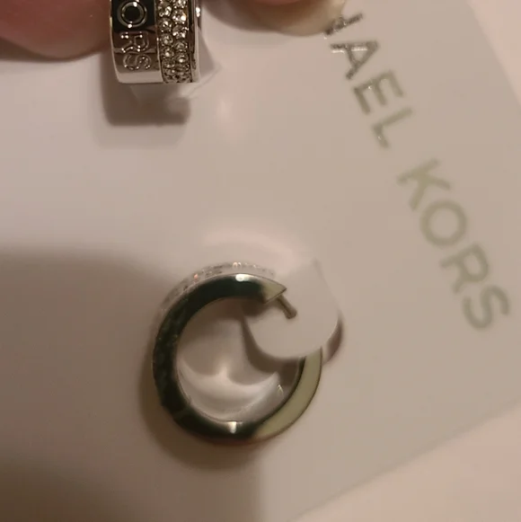 Michael Kors Shiny Silver Hug Hoop Earrings - Picture 10 of 11